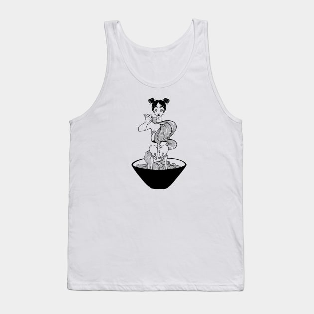 Skeleton Girl Ramen Noodles Tank Top by cellsdividing